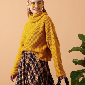 Ribbed Turtle Neck Acrylic Pullover Sweater